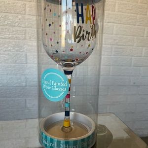3 for $15/ Hand Painted Happy Birthday Wine Glass.
